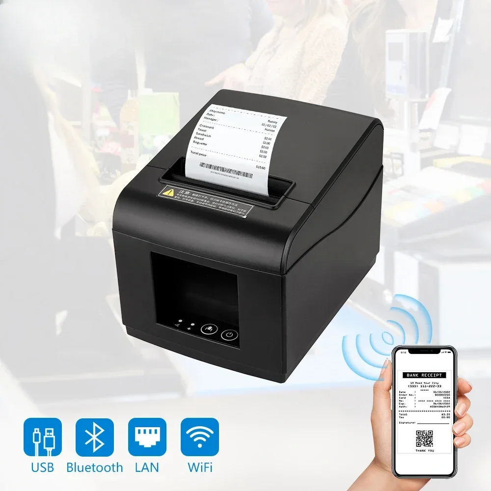 1-Desktop Printer Wireless 80mm Thermal Receipt Printer, Inkless Printer Compatible with iOS, Android & Laptop for Office