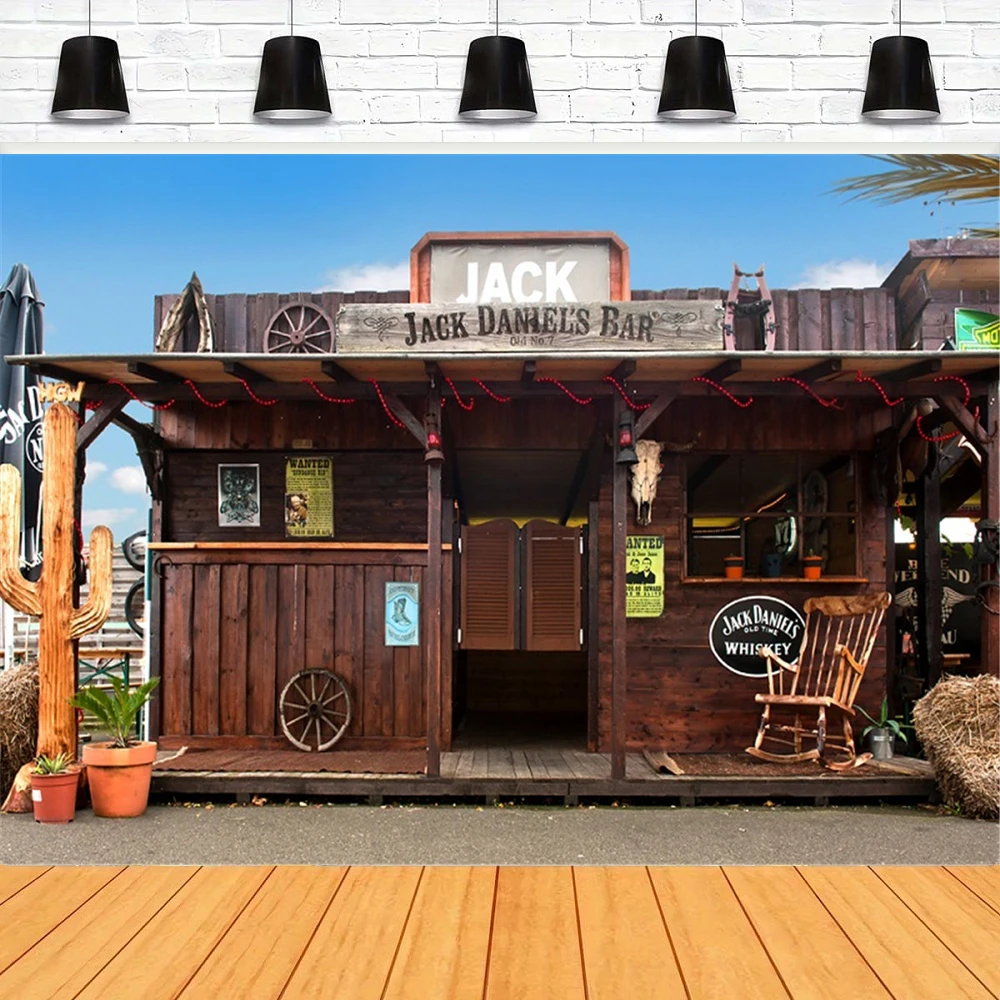 

Фотографический фон: Постер старинного бара, постер вестерн-салона, постер с деревянной дверью и бочкой, постер с ковбоем, деревенской местностью и фермерским домом