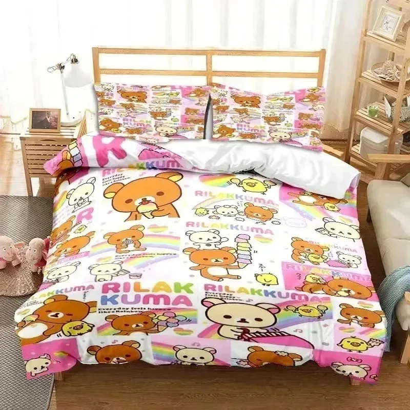 

3dCartoon Rilakkuma Bear Bedding Set Duvet Cover Bed Set Quilt Cover Pillowcase Comforter King Queen Size Boys Adult Bedding Set