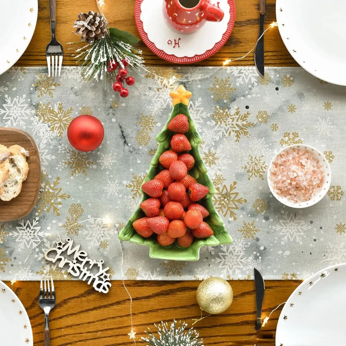 Aquarela cervos árvores flocos de neve corredor de mesa de natal inverno natal feriado cozinha mesa de jantar decoração de festa em casa