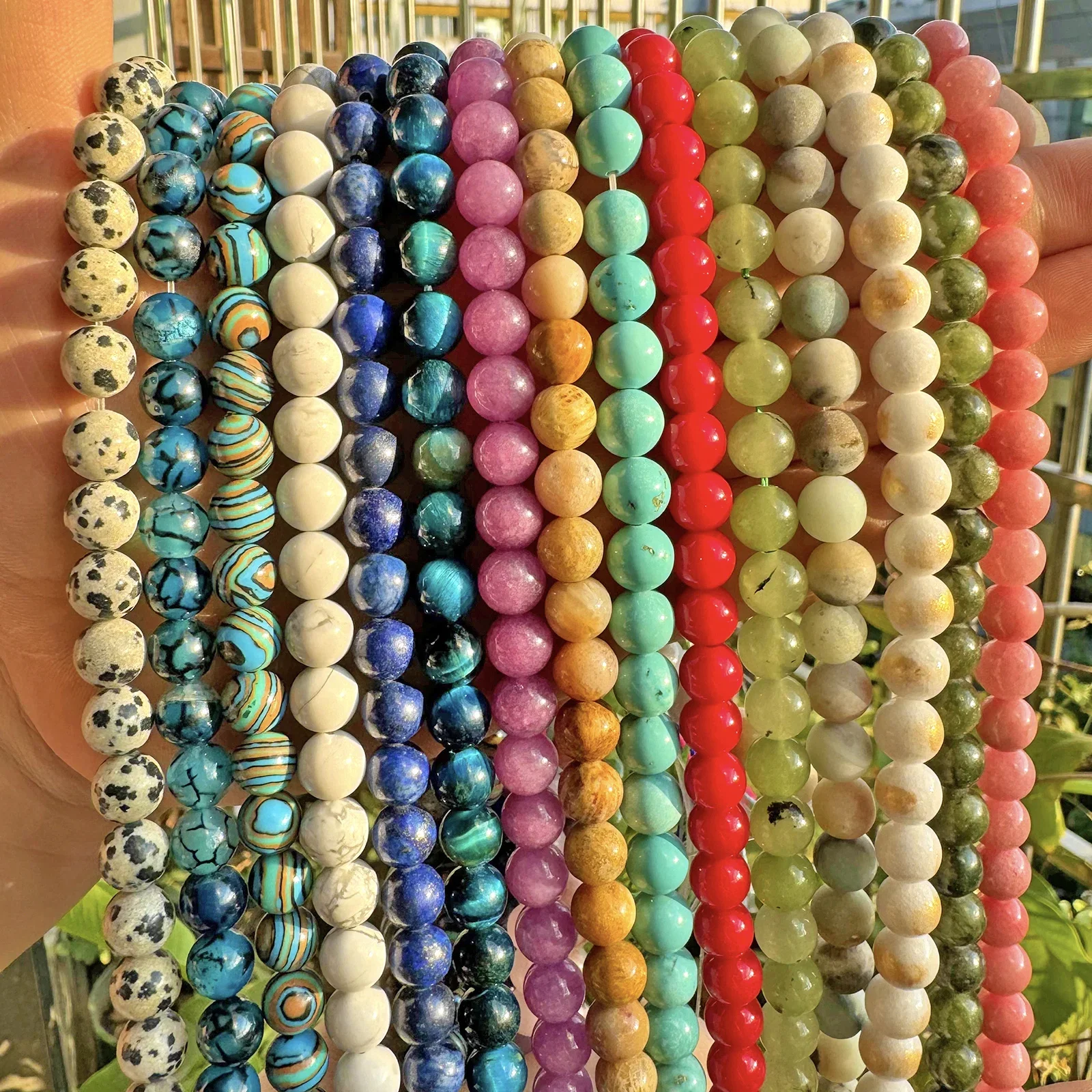Natural Stone Black White Agate Blue Tiger Eye Obsidian Amazonite Sandstone Rose Quartz Amethysts Beads For Jewelry Making 15\