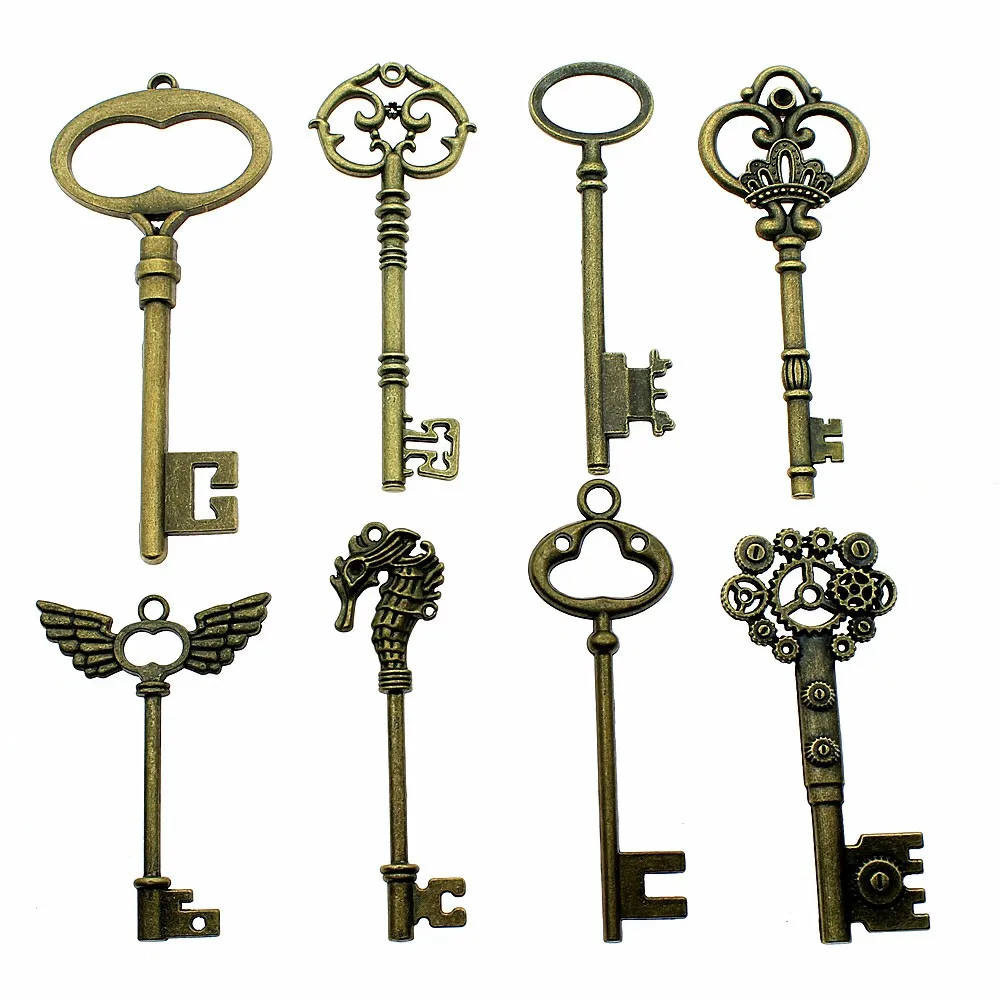 2 uds. De dijes colgantes de llave grande, dijes de llave de Color bronce antiguo, joyería DIY, dijes de llave Vintage para hacer pulseras