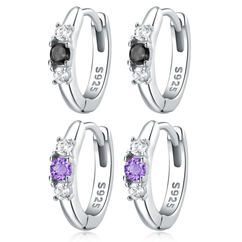 

New Luxury Trendy Black/Purple Simple Inlaid Stone Earrings Wedding Party Elegant Accessories for Women Anniversary Gift Jewelry