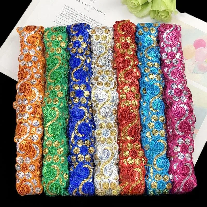 1 Yards Flower Embroidery Sequin Lace Ribbon for DIY Bag Clothing Costumes Accessories Sewing Decoration Trims