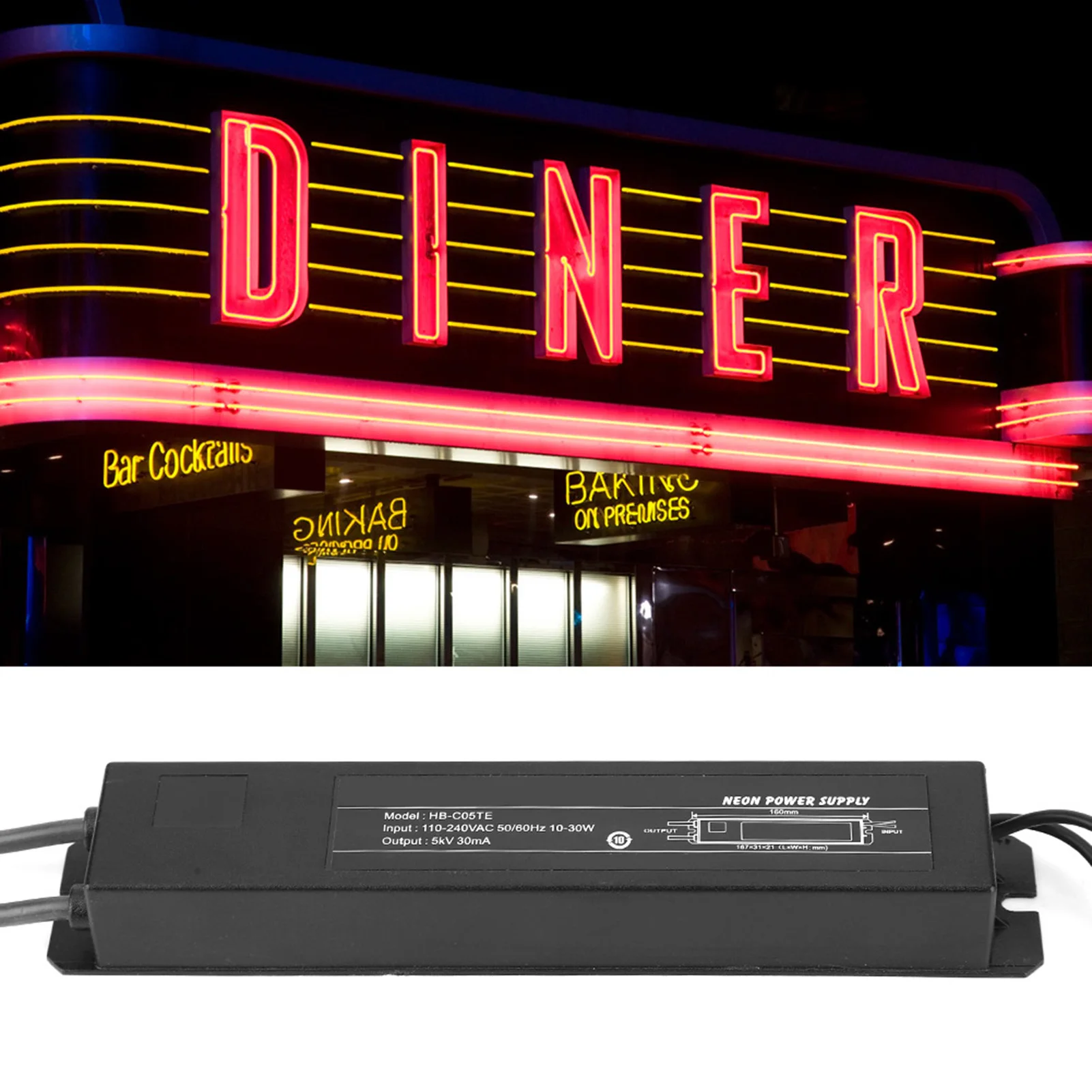 Неоновый трансформатор 5 кВ, 30 мА, HB-C05TE, неоновый свет, электронный трансформатор, источник питания для неоновых вывесок 5 кВ, 30 мА