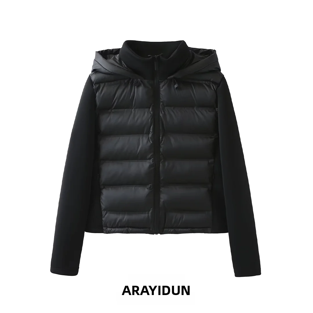 Faionable cálido algodón Jaet Long Sve prendas de vestir exteriores de mujer otoño nueva llegada tela de poliéster a prueba de viento cierre de cremallera con capucha