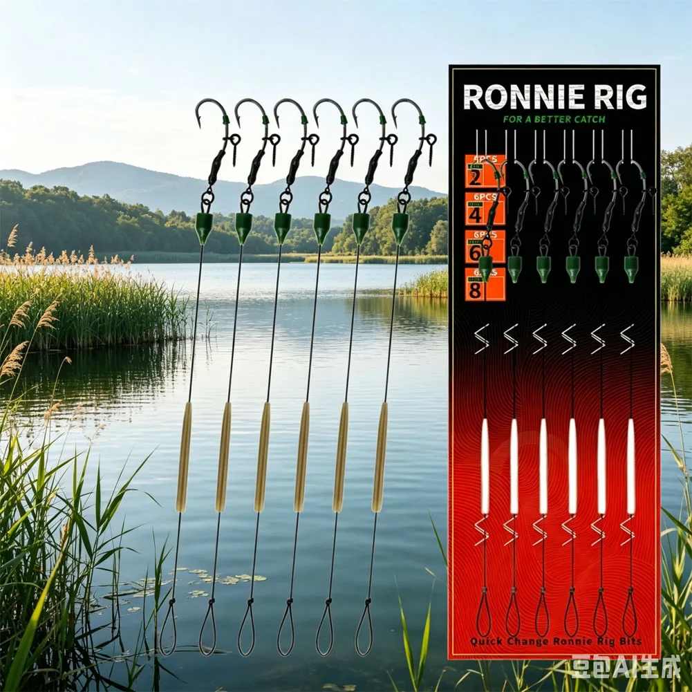 6pcs/set Carp Fishing Hooks Rig High Carbon Steel Anti-Tangle Quick Change Ronnie Rig Hook Fishing Accessories