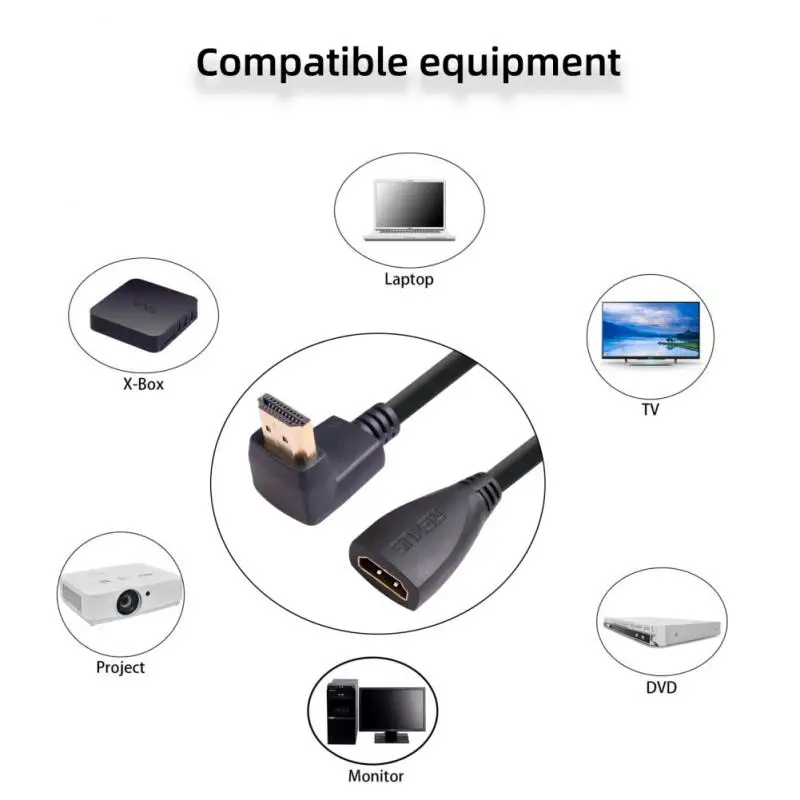직각 엘보 코드 익스텐션 케이블, HDTV 90 도, 4K 데이터 충전 커넥터 케이블, 익스텐션 코드, 암수