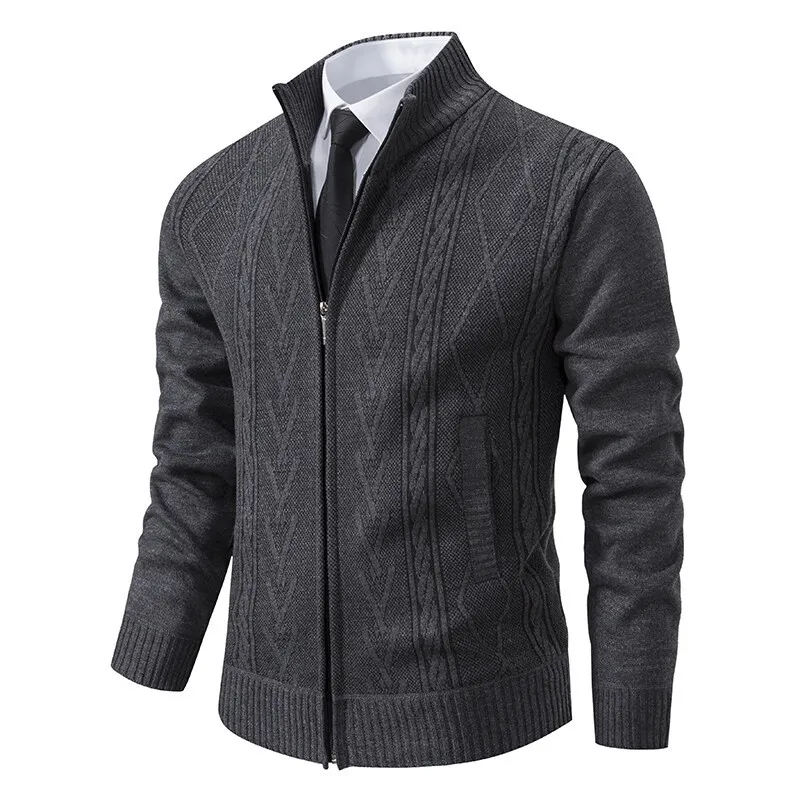 2025 New Style Men's Stand-Up Collar Sweater Cardigan Winter Thick Outerwear Knitted Shirt Casual Jacket Male