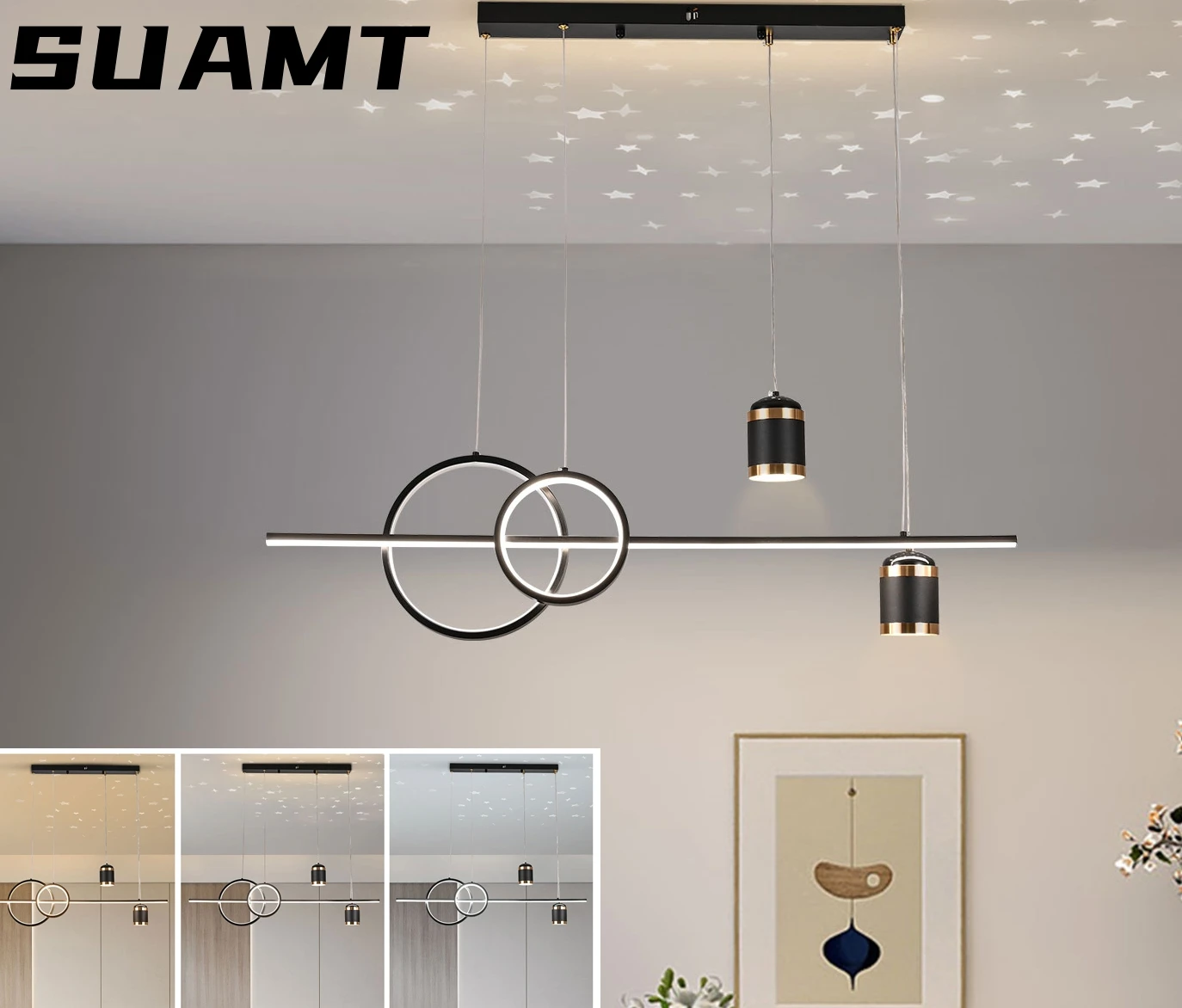 Circle LED Pendant Lamp Live Room Kitchen Modern Hanging Metal Chandelier LED Ceiling Light Dimmable Pendant Light Room Decor