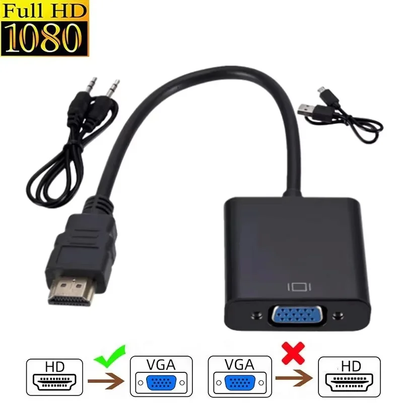 HDMI-compatible to VGA Adapter 1080P Digital to Analog Converter Cable With Audio Power Supply For Xbox PS4 Laptops TV Box HDTV