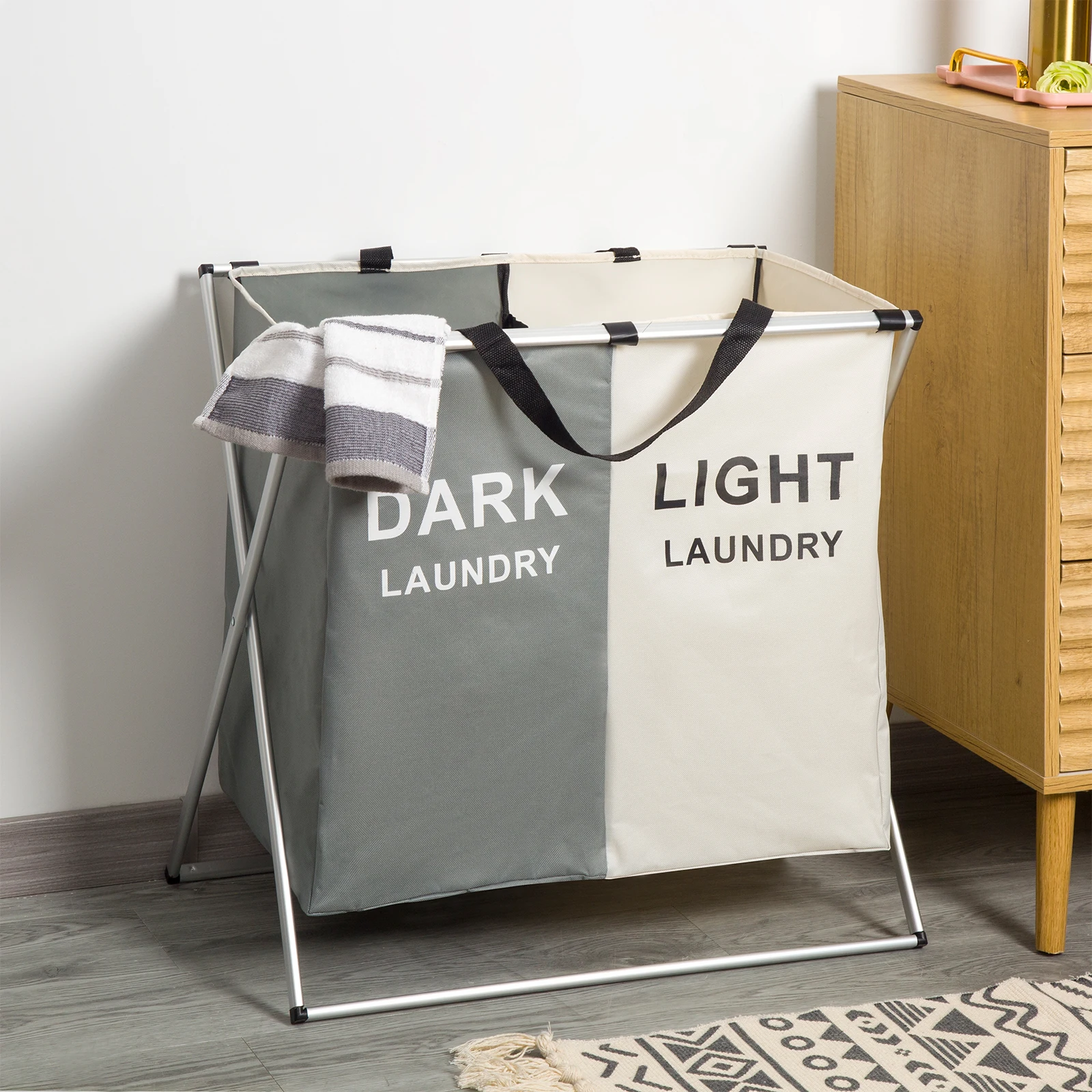 Large Laundry Basket (3 Sections), Separate Laundry Basket, Foldable Laundry Bucket, Dirt Storage Bag, 3 Sections Laundry Sorter image 4
