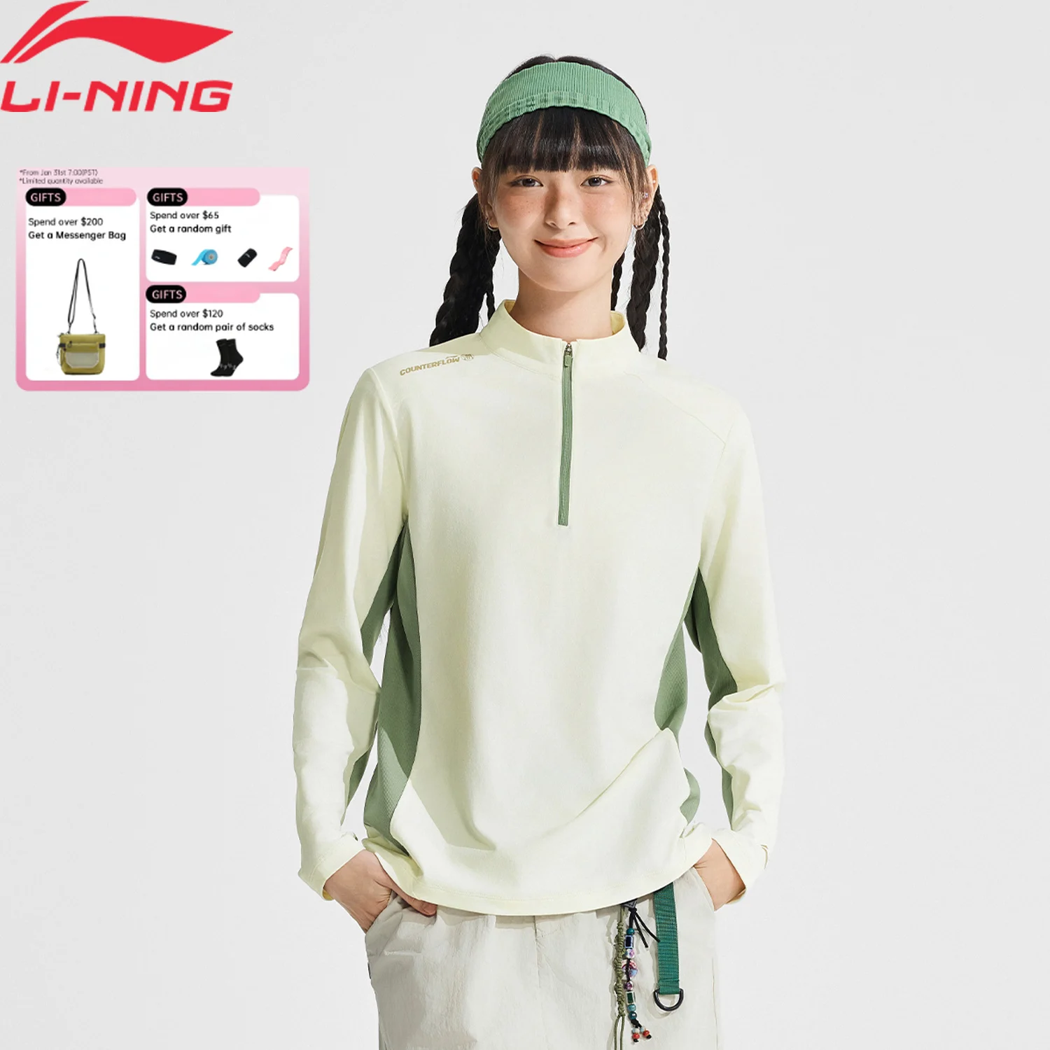 

LI-Ning Women's Outdoor T-shirt LN UV PROOF [UPF 50+] Regular Fit Polyester LN DRY LiNing Leisure Long Sleeve Tee Top ATLV208