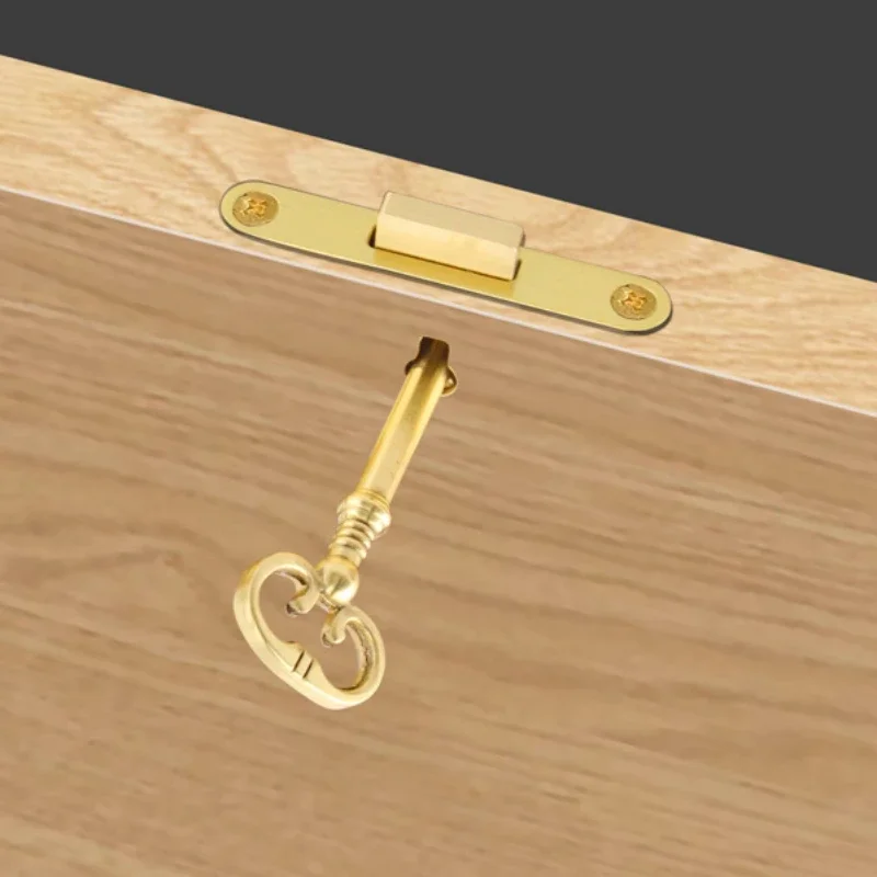 New Chinese Style Vintage Brass Invisible Cabinet Locks Matching Brass Key Suitable for All Kinds of Cabinet Drawer Locks