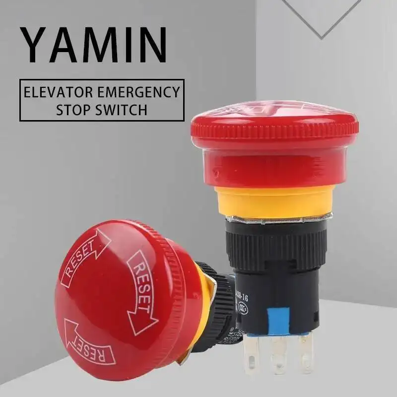 

2pcs/lot Mushroom Head 22mm Elevator Emergency Stop 3 Pins Latching Lock Rotary Push Button Switch 1NO 1NC