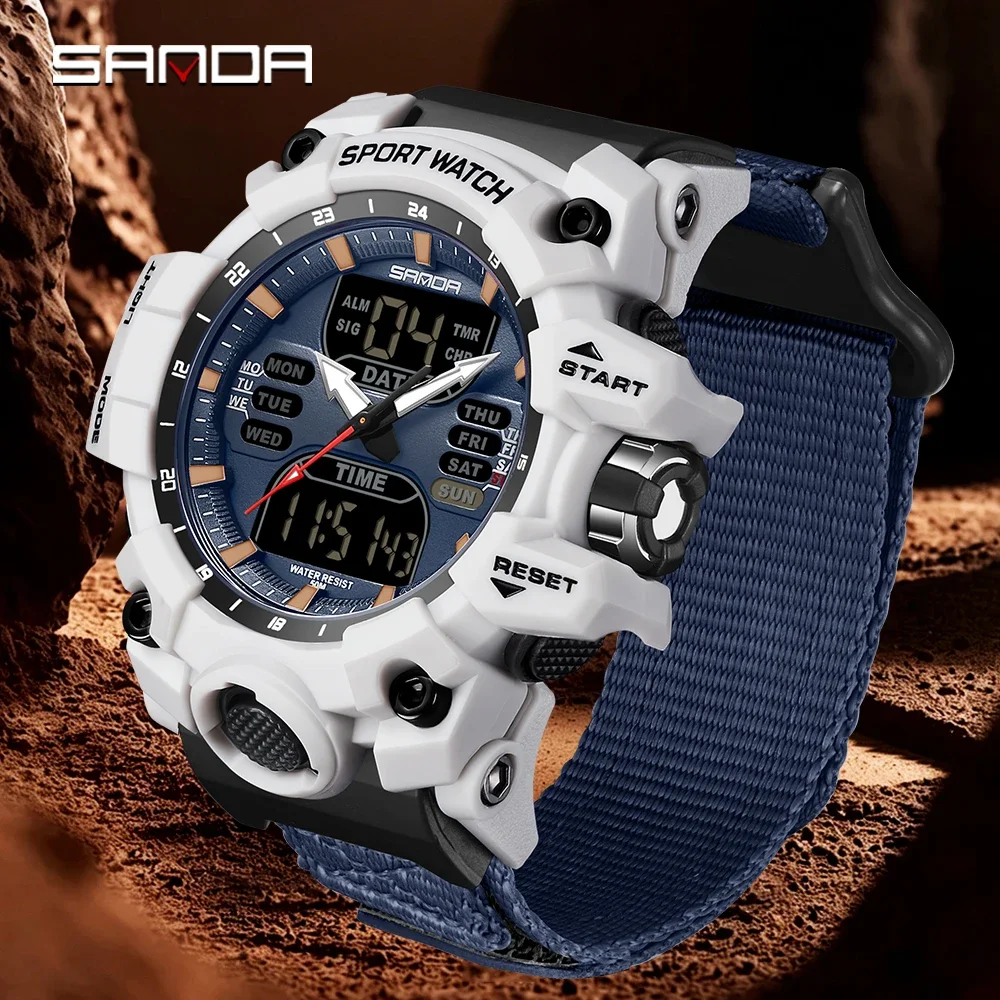 SANDA 2026 Outdoor Sports Military Men's Watch, LED Digital & Quartz Dual Display, Male Wristwatch, Relogio Masculino 6126