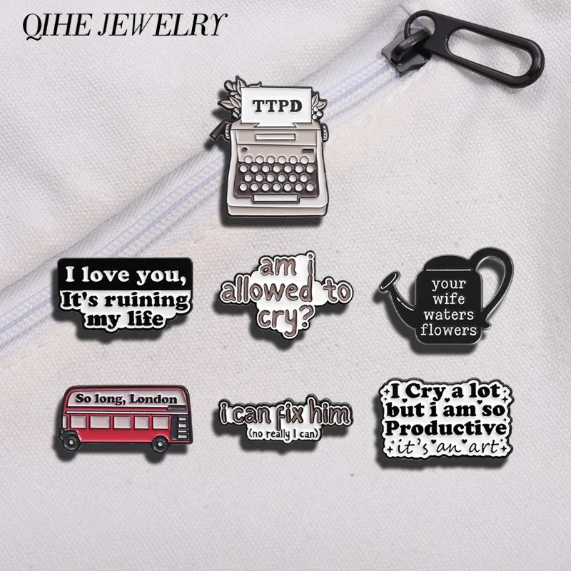 Lyrical Music Lyrics Enamel Pins Custom TTPD Typewriter I Love You It's Ruining My Life Brooch Lapel Badge Singer Jewelry Gifts