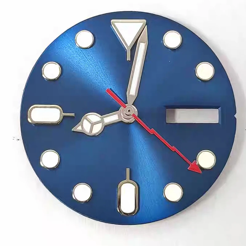 28.5 مللي متر الأخضر مضيئة المزدوج التقويم الأزرق أمة الله ساعة الطلب + بنز البرق الأيدي ساعة اكسسوارات صالح NH36 الحركة الميكانيكية