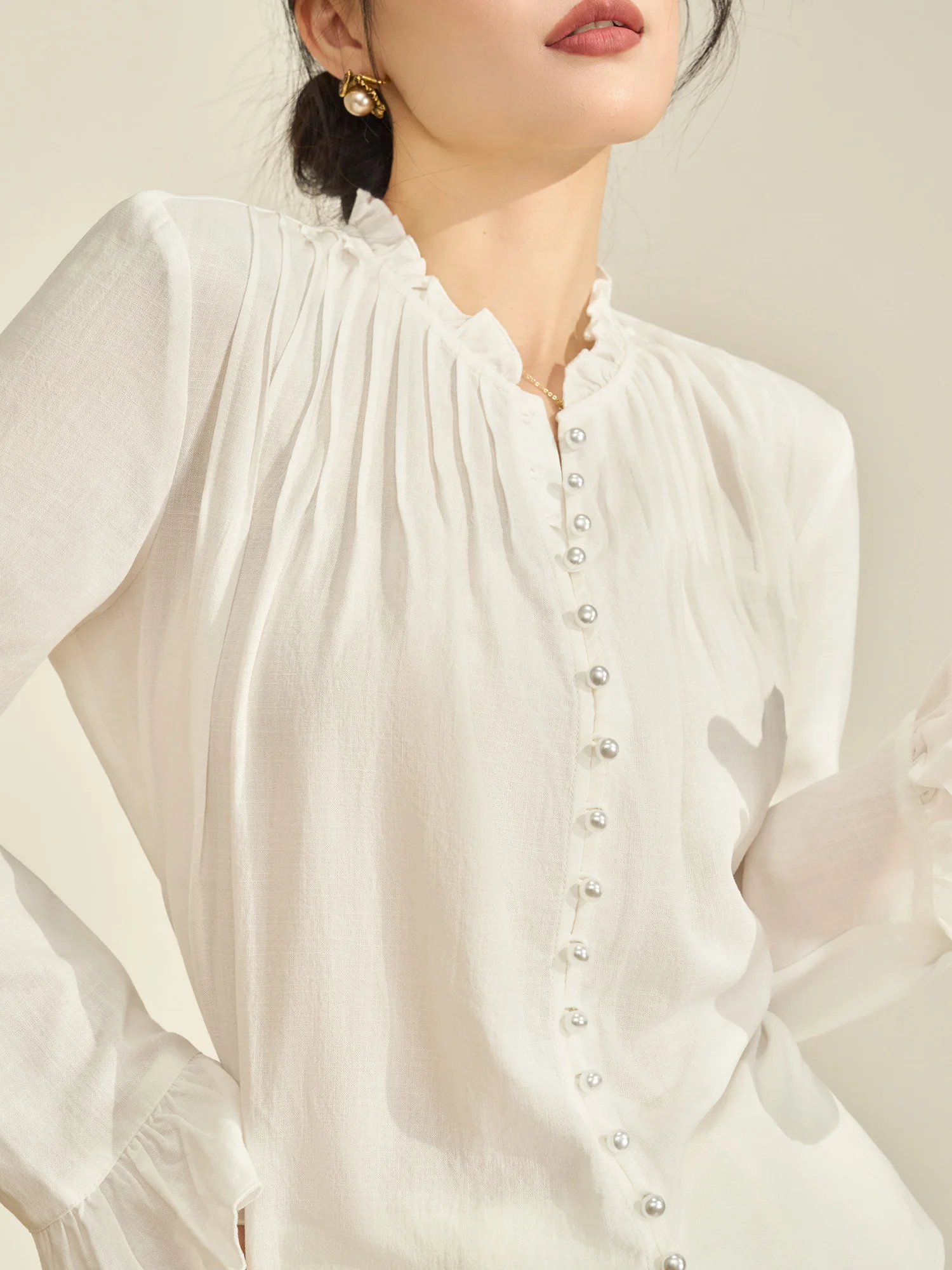 

White Long Sve Women's irt Flowing Era High nce Sensation Waist Cinching Wood ain Ruffle Spring New Arrival