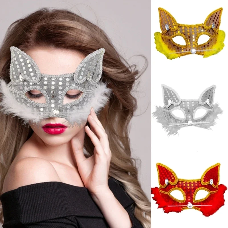 

Masquerade Mask Foxes Mask Half Face Mask Sequins Cats Mask Animal Mask Halloween Costume Mask Dress Up Mask for Party