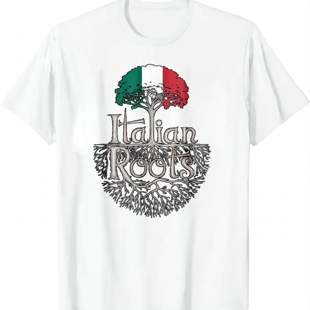 Italian Roots - Italy Flag Colors Family Tree Souvenir T-Shirt Short Sleeve Tee Casual Graphic T Shirts Camiseta Streetwear