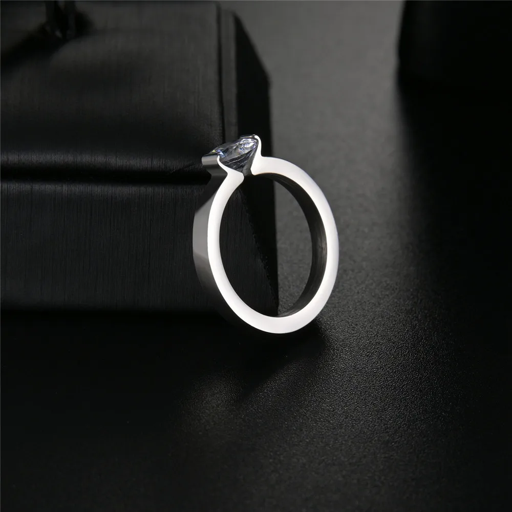 Luxury 6mm Round Zircon Ring Crystal Stainless Steel Ring For Men/Women Accessories Fashion Wedding Engagement Ring