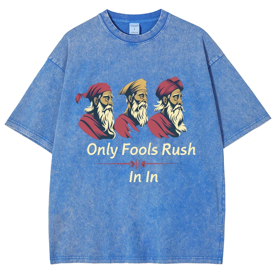 Only Fools Rush In Love Romantic, Hiphop Y2K Washed T-shirt,  Oversized Streetwear Vintage Washed Surf T-Shirts For Women Men