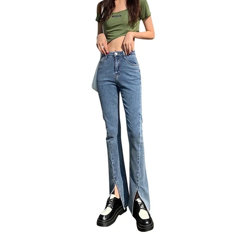 

Jeans for Women Micro-slit Jeans Spring 2022 High-waisted Loose and Thin Straight-leg Retro Bifurcated Floor Mopping Jeans Pants