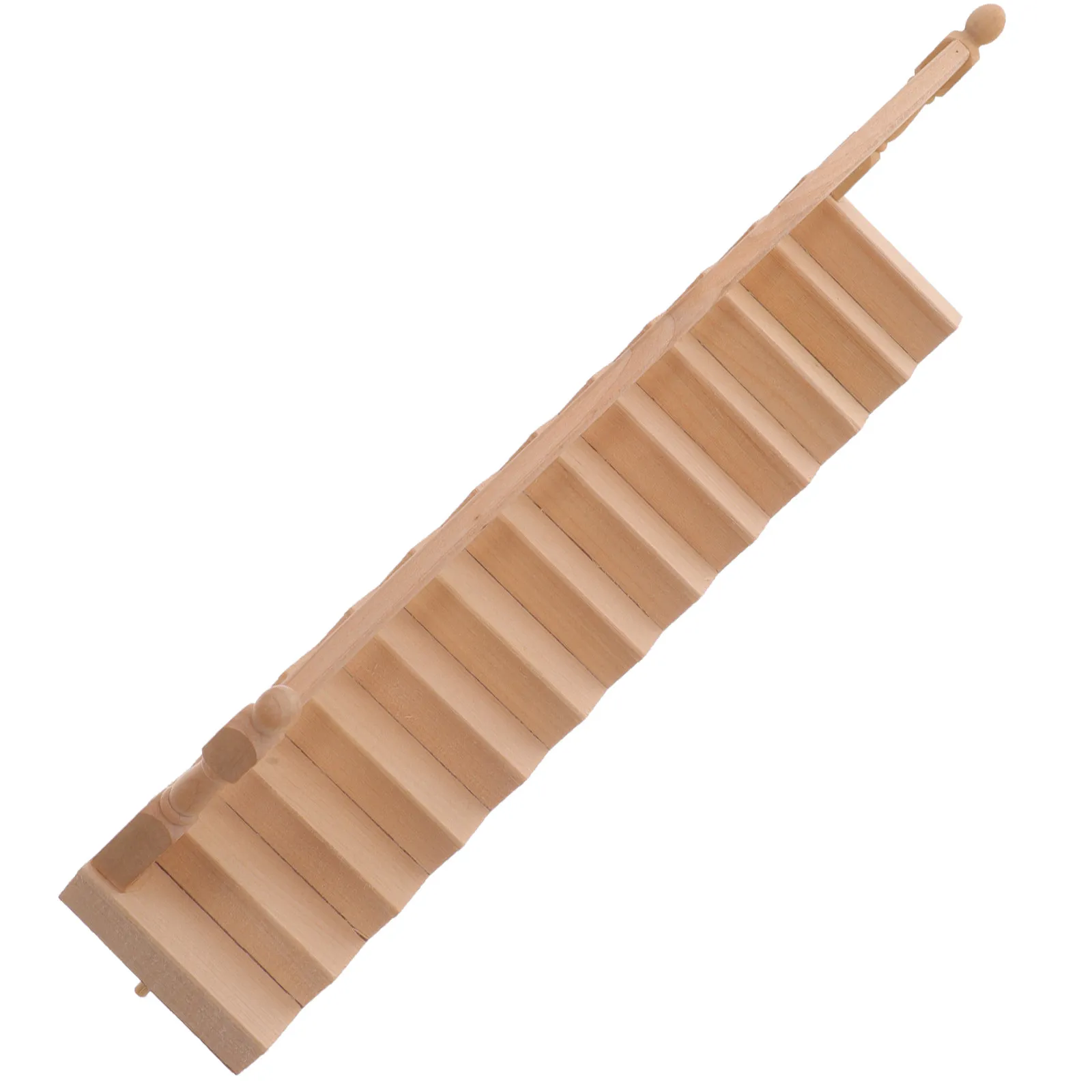 

Miniature Stair Unpainted Wooden Staircase Left Handrail Natural Texture Rustic Design DIY Mini House Accessories Micro