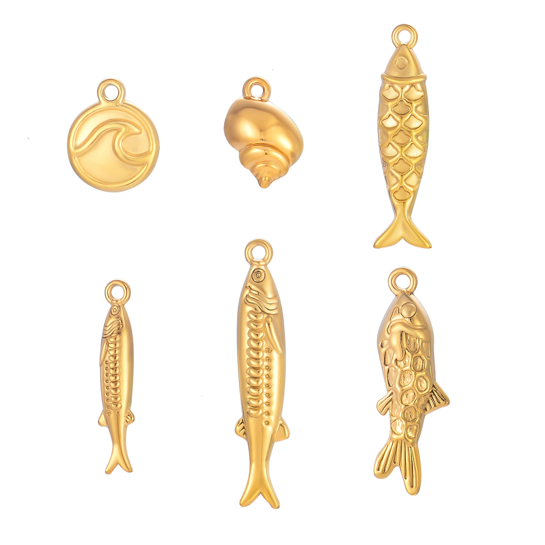 

6Pcs Stainless Steel PVD Gold Plated Fish&Conch Charms for DIY Pendant Necklace Earrings Jewelry Findings Accessories