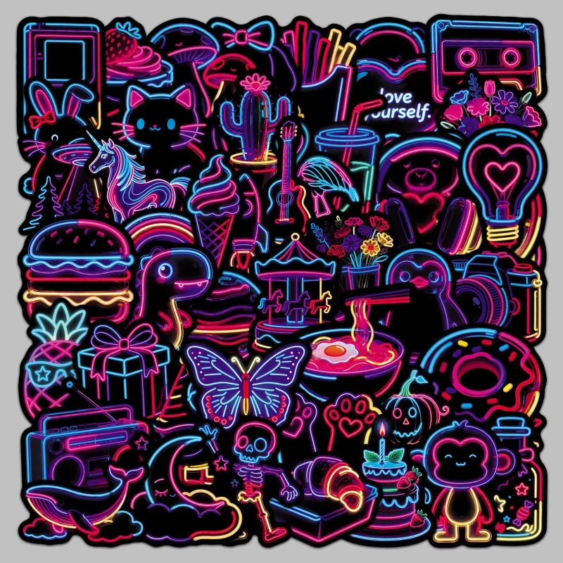 50PCS Cartoon Personality Neon Creative Graffiti Decorative Stickers