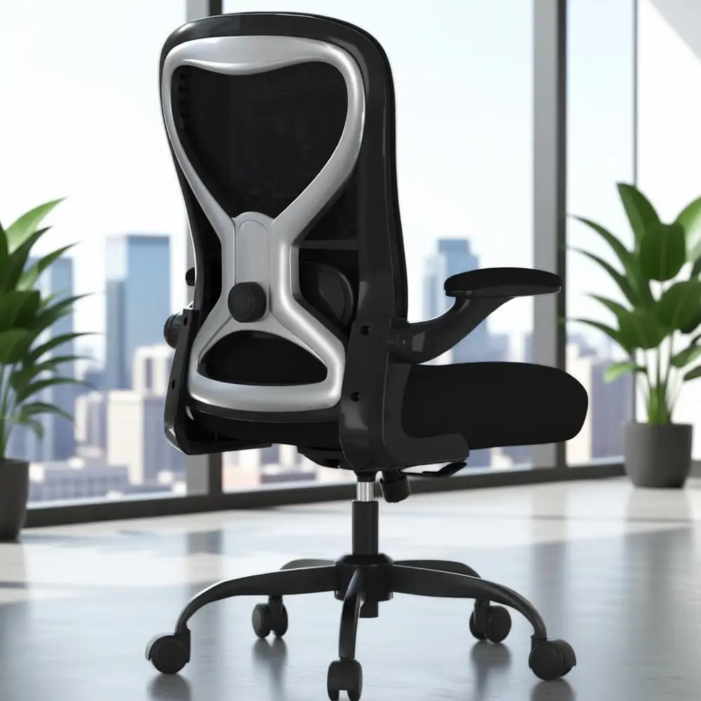 

Эргономичное кресло для домашнего офиса: поясничная поддержка, толстая подушка, откидные подлокотники, сетчатая спинка