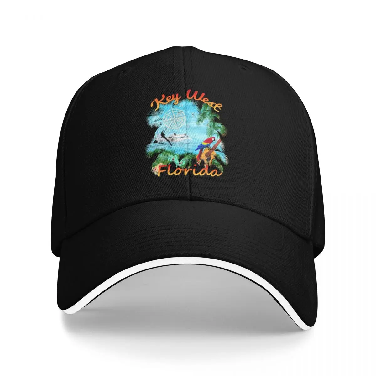 

Key West Florida Beach Island Vacation Parrot Baseball Cap Golf Custom Cap Caps Women Men's