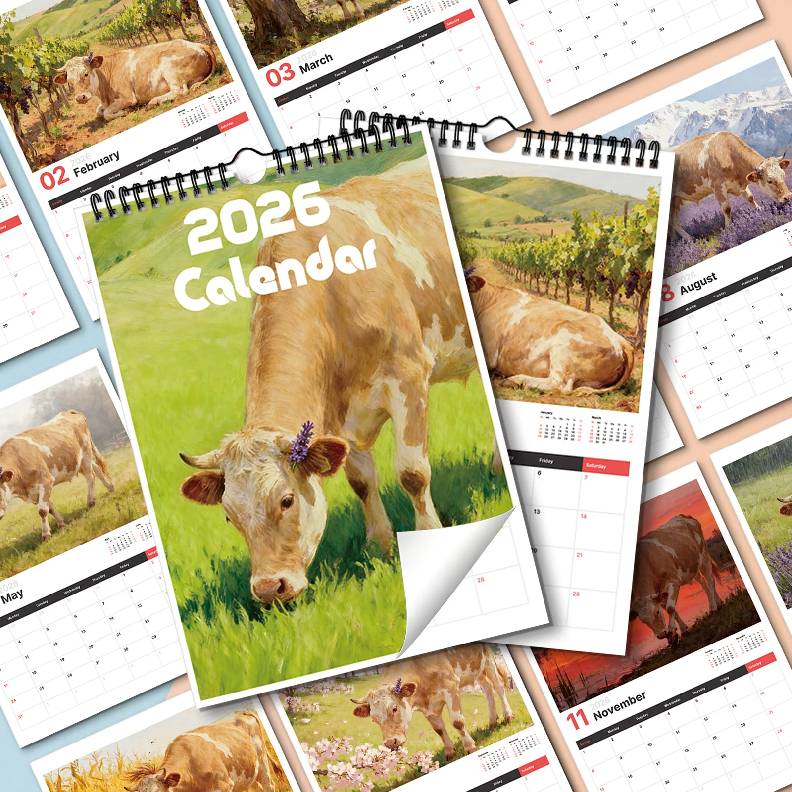 Calendario a tema mucca 2026 da 1 pezzo, decorazione quotidiana, adatto a quelle che amano elementi rustici e un regalo in stile di vita naturale
