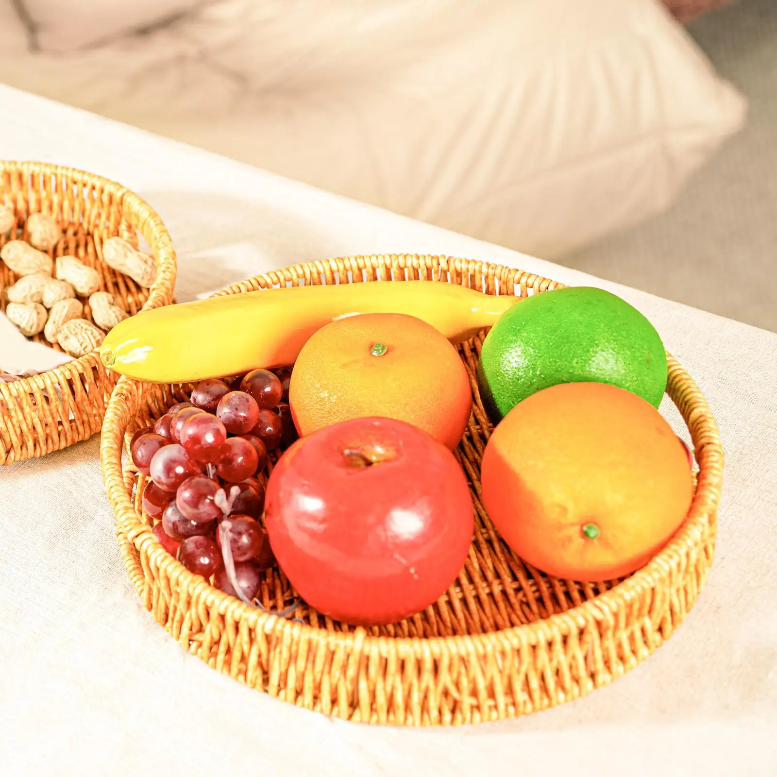 Imitation Rattan Bread Basket Forks Spoons Storage Organizer Snack Tray Fruit Tray for Cupboards Napkins Spoons Fruits Onions view 2