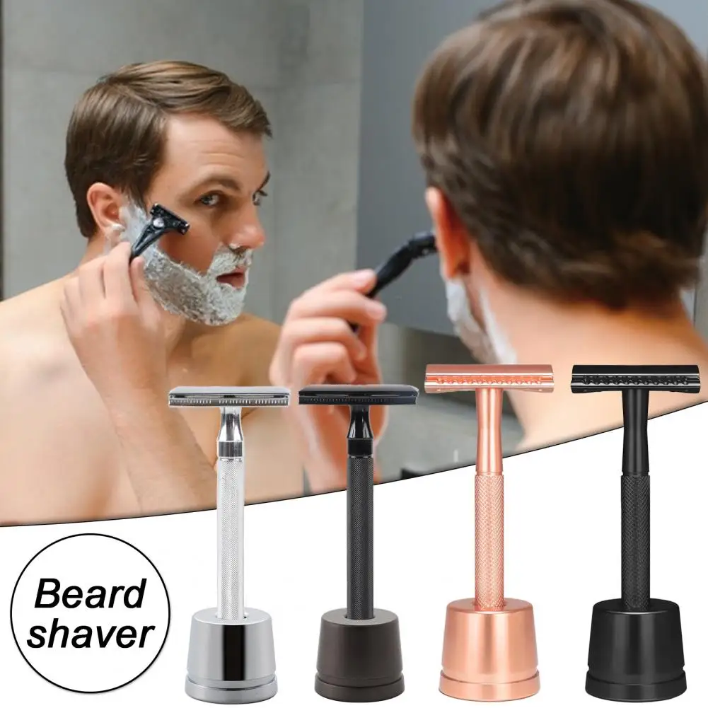 

Safety Razor with Stand Durable Metal Shaver Portable Double-sided Men's Safety Razor with Stainless Steel Blade for Father