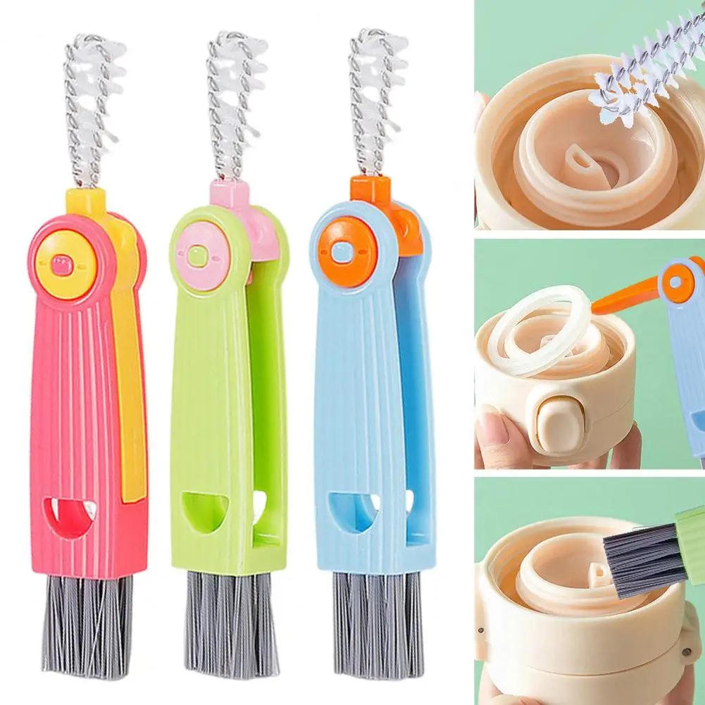 3-in-1 Cup Lid Cleaning Brush Stiff Bristle Design Portable Water Bottle Gap Cleaning Brush Cup Crevice Cleaning Tools 브러쉬