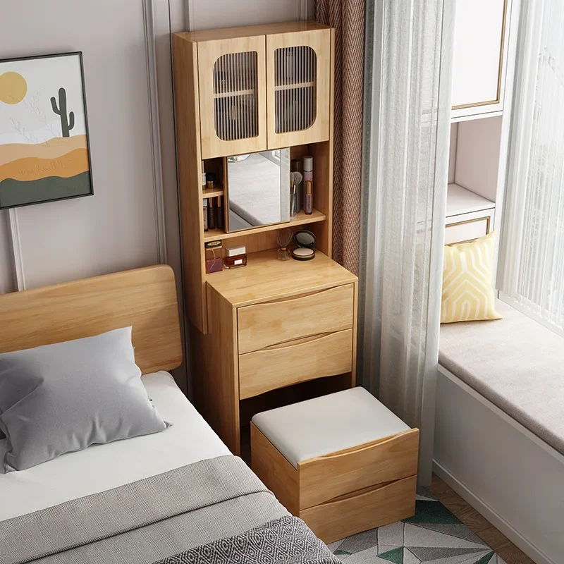 All solid wood dresser chest cabinet bookshelf integrated makeup table multi-functional shelf small apartment bedside table make