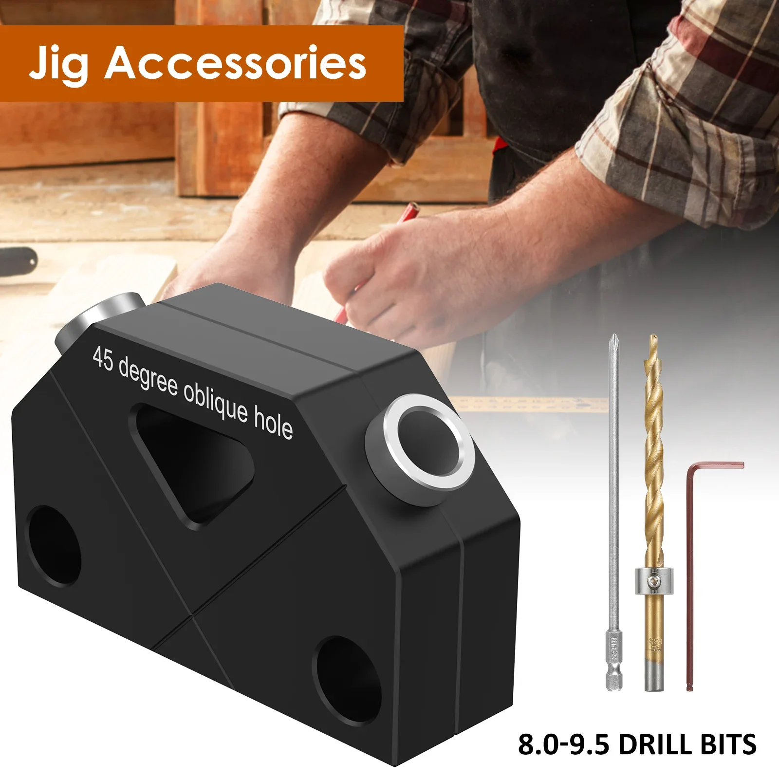 45° Angle Drill Guide Jig Aluminum Alloy Dowel Jig Kit 45° Angled Hole Drilling Positioner Drilling Hole Locator Multifunctional