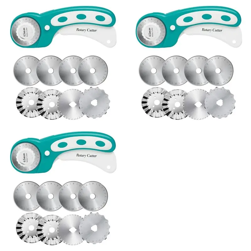 

A96I-3PCS 45 мм роторный резак для ткани с 24 шт. вращающимися лезвиями, роликовый резак для ткани, лезвие для вязания крючком, перфорация