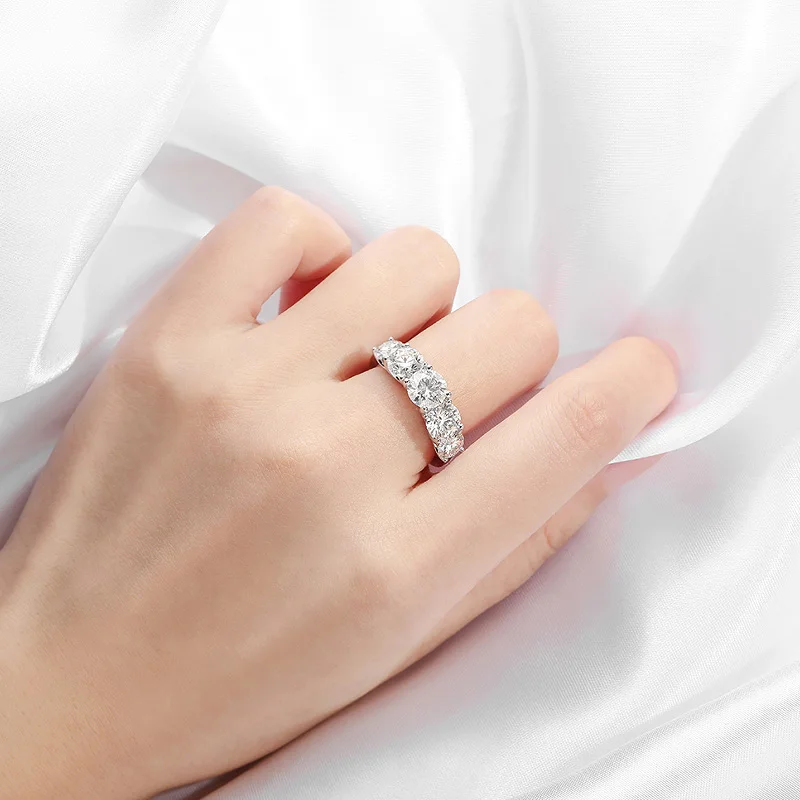 Halaile D Color Moissanite S925 Sterling Silver Row Ring Trendy Fine Jewelry Women\'s Classic Wedding Bridal Luxury Gift
