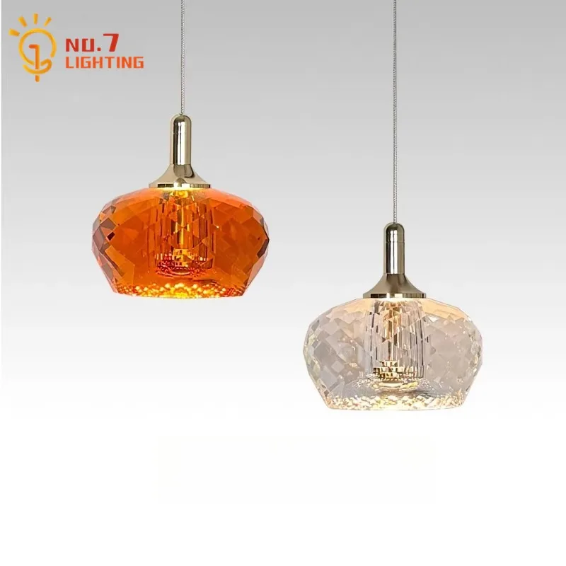 

French Luxury Crystal Pendant Lights LED Minimalist Modern Colorful Glass Hanging Lamp Bedside Bedroom Restaurant Bar Background
