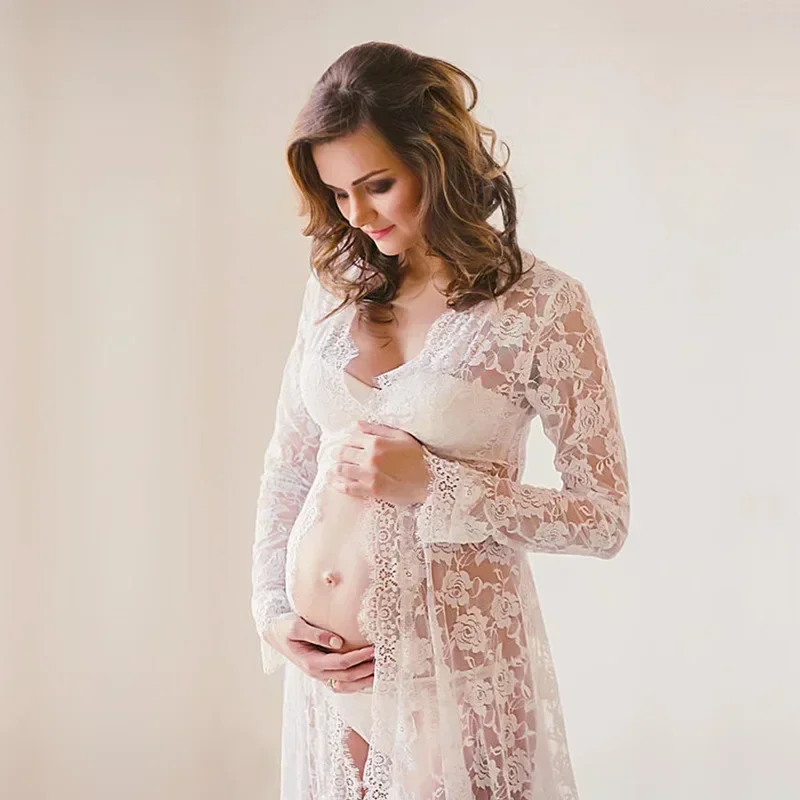 

White Maternity Dresses For Baby Shower Sexy Lace Pregnancy Photoshoot Dress Long Pregnant Women Maxi Gown Photography Prop