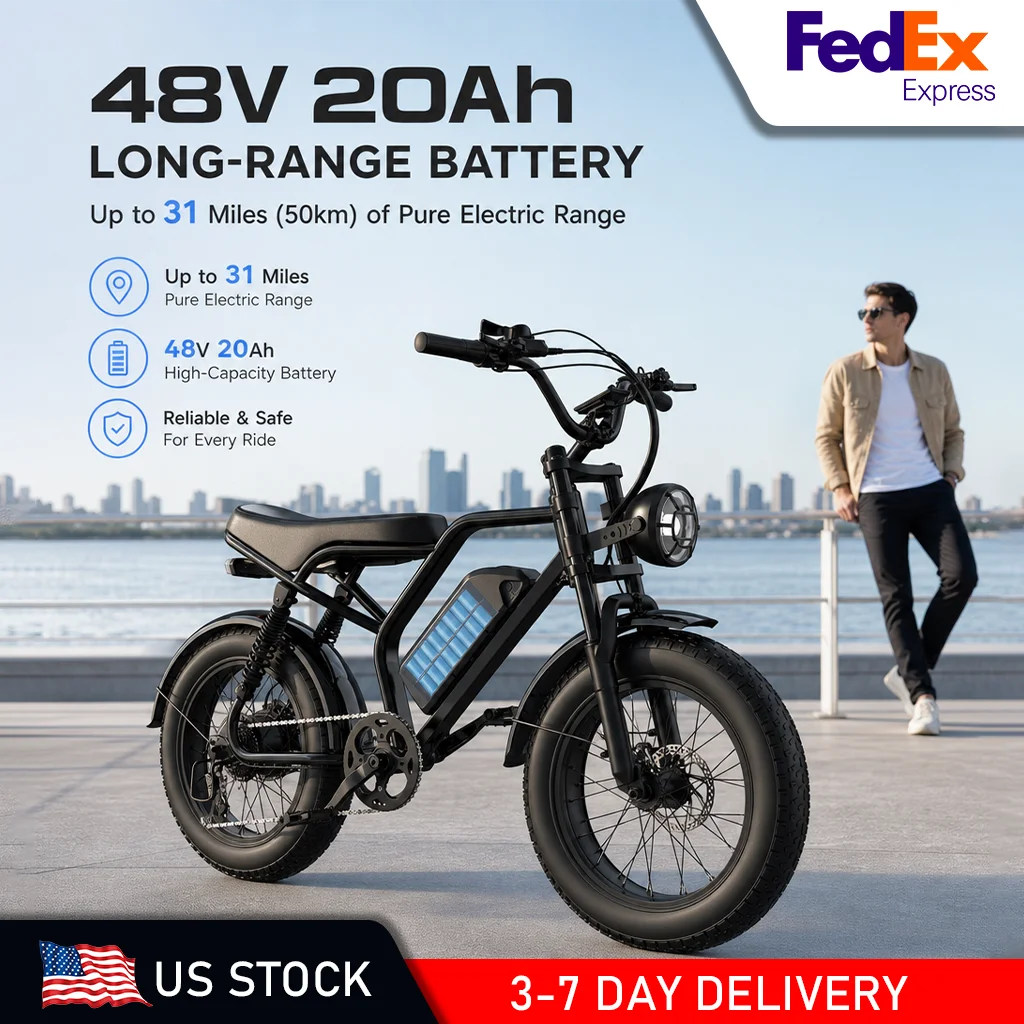 1500W Peak Electric Bike for Adults 48V 20Ah Fat Tire E-Bike 28MPH Retro Moped Style Full Suspension Hydraulic Brakes All-Terrain US Stock - view 3