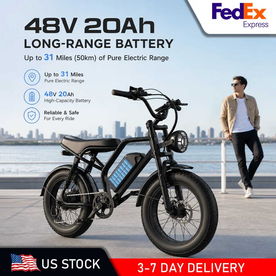 1500W Peak Electric Bike for Adults 48V 20Ah Fat Tire E-Bike 28MPH Retro Moped Style Full Suspension Hydraulic Brakes All-Terrain US Stock image 5