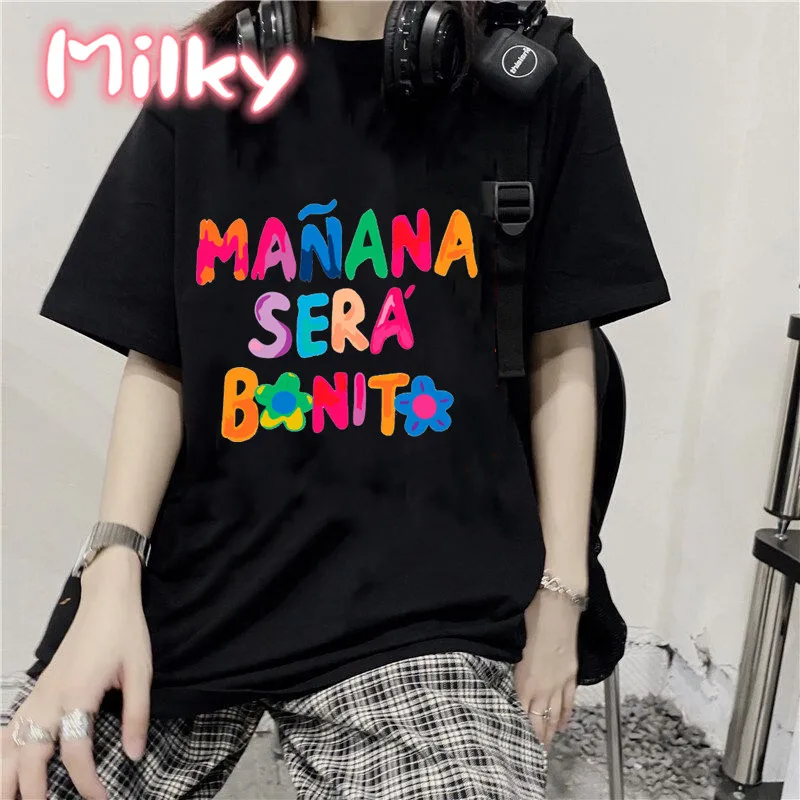 New Fashion Tops Manana Sera Bonito Printed T-Shirts For Womens Casual Soft Short Sleeve Loose Tees Comfortable Street Clothes