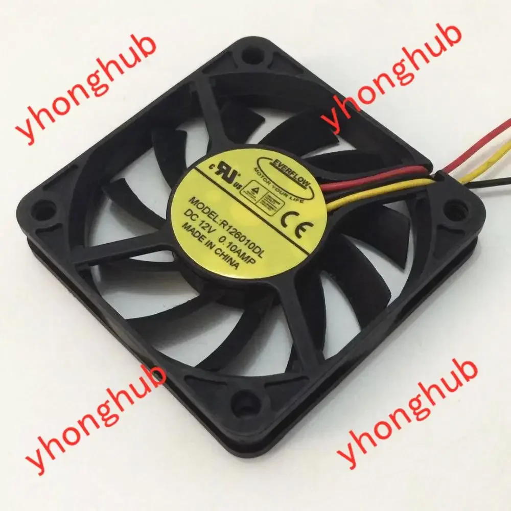 EVERFLOW R126010DL DC 12V 0.10A 3-Wire 60X60X10mm Server Cooling Fan