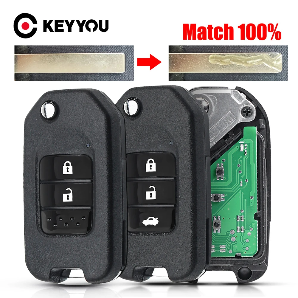 KEYYOU With Cutting Service 433MHz Flip Car Key ID47 Chip For Honda Civic Accord City CR-V Jazz XR-V Vezel HR-V FRV Spirior JADE