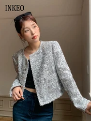 Champagne sequin jacket for women High quality Spring autumn Metal single breasted blazer Ladies outwear 2024 New INKEO 3O268