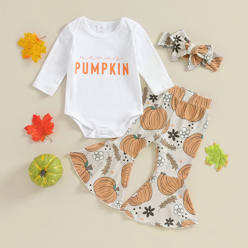 

Toddler Girls Halloween Outfit Black Short Sleeve Ghost Print T-shirt Orange Pumpkin Print Leggings Headband Set for Fall